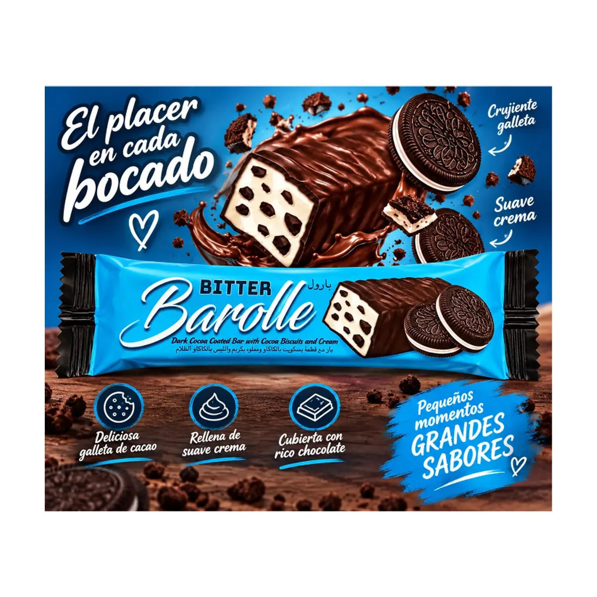 Barra de chocolate amargo rellena de crema y galletas de chocolate Bitter Barolle (50 g / 1.8 oz) - Thumbnail 4