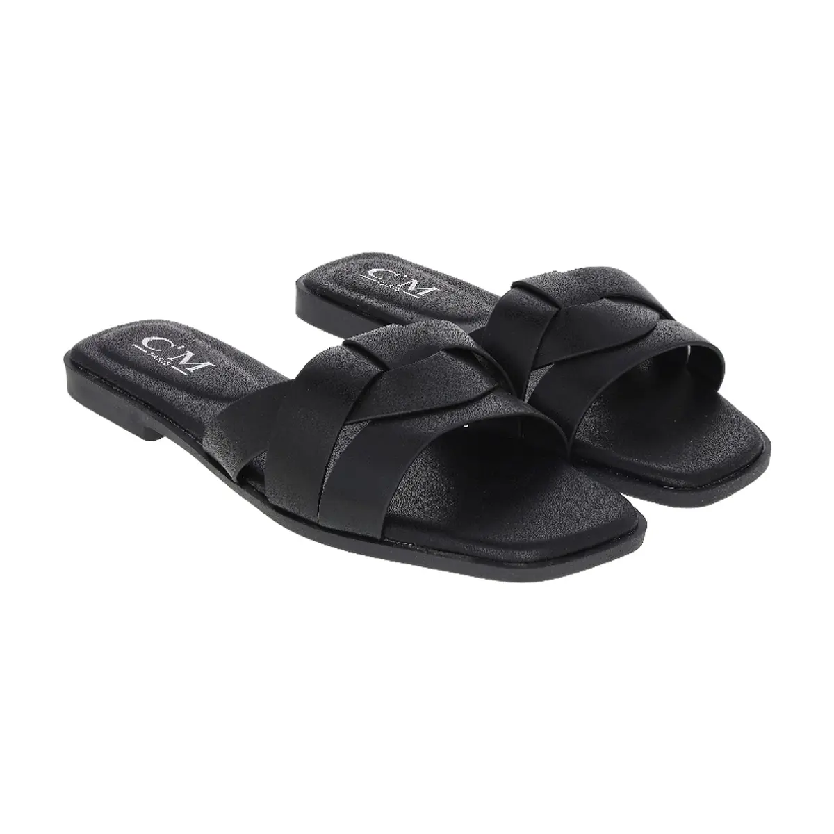Sandalias planas negras de correas cruzadas y nudo para mujer CM PARIS (Talla 38)