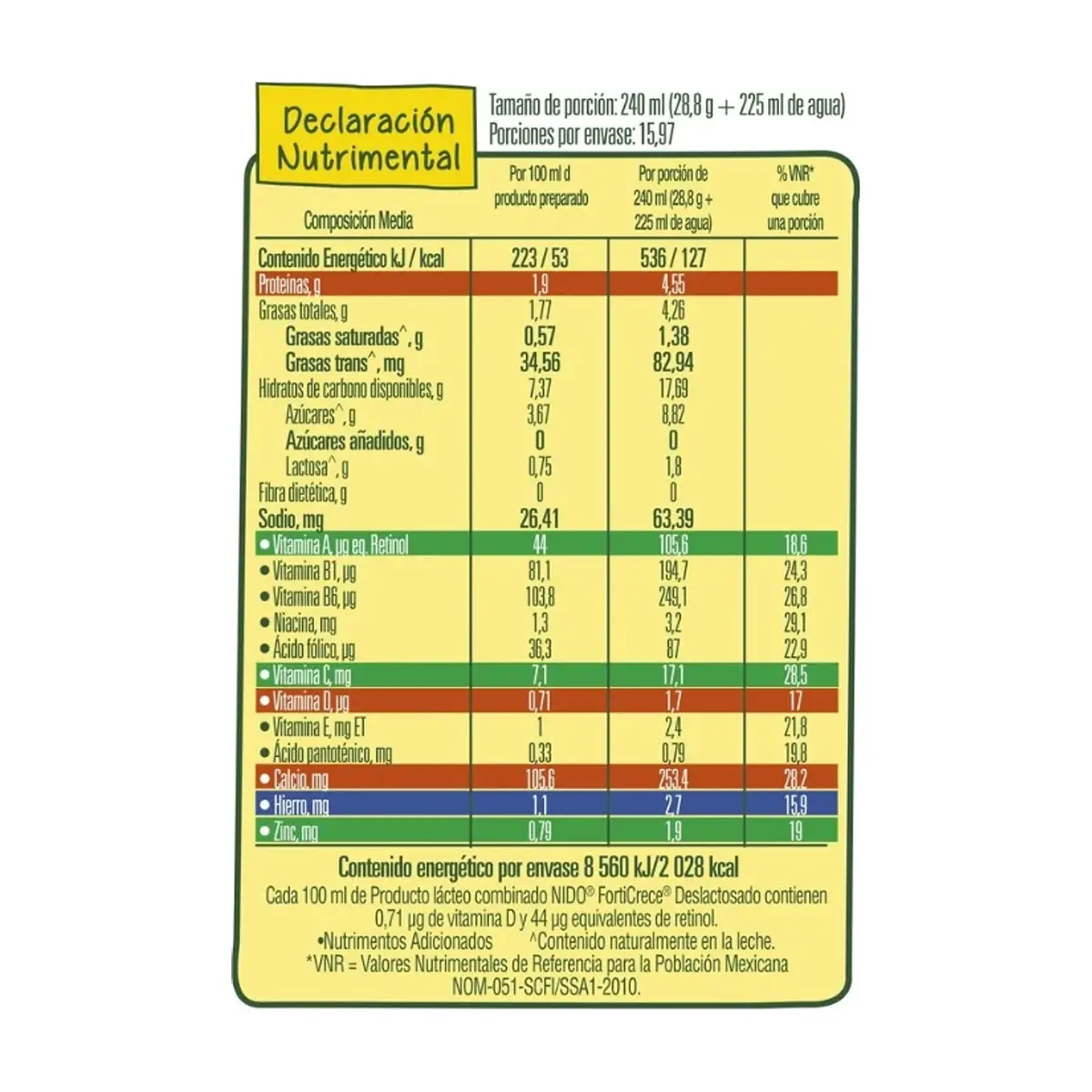Producto lácteo en polvo combinado deslactosado Forti Crece Nestlé Nido (460 g / 1 lb) - Thumbnail 3