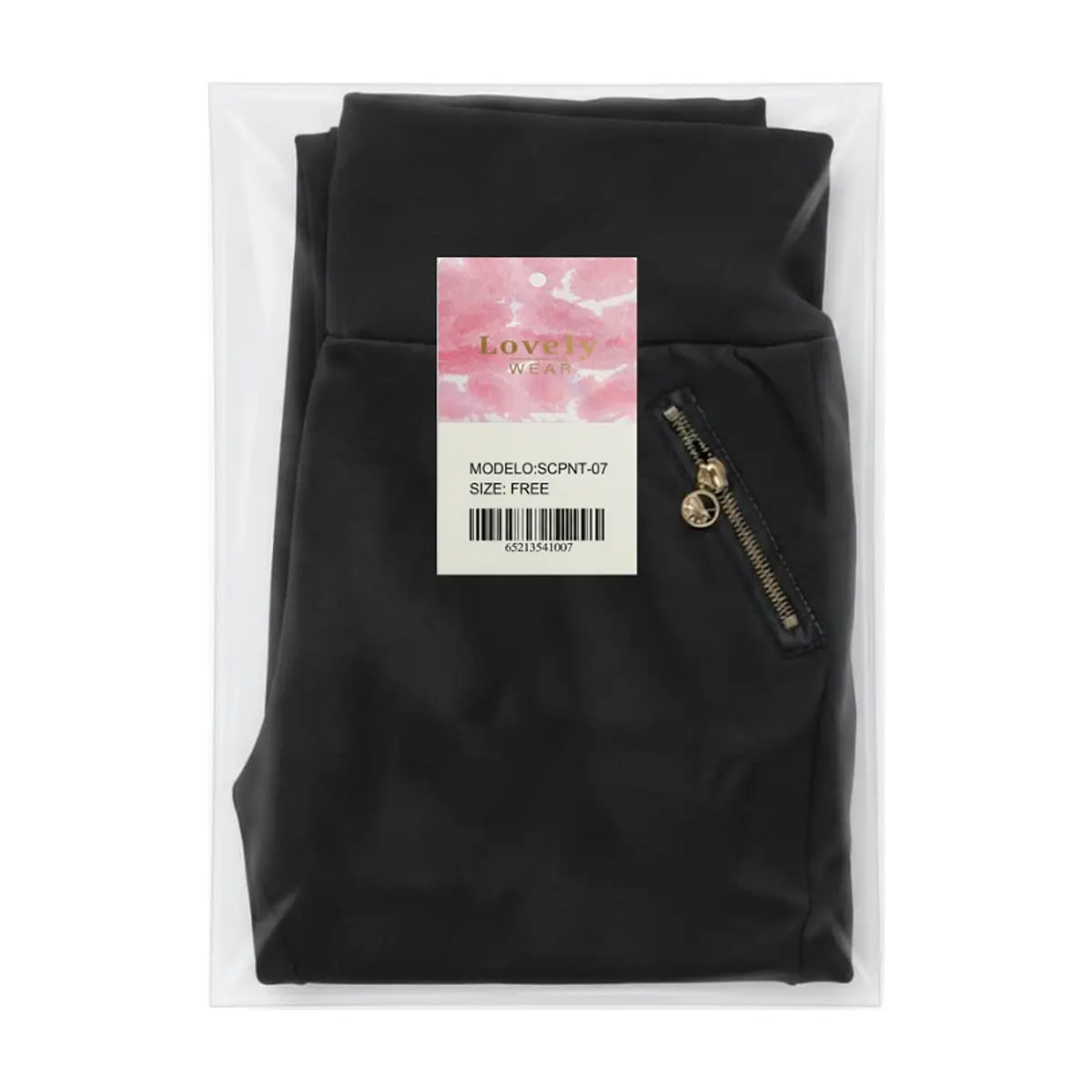Pantalón negro elastizado de tiro alto con cremallera dorada Lovely Wear (Talla única) - Miniatura 3