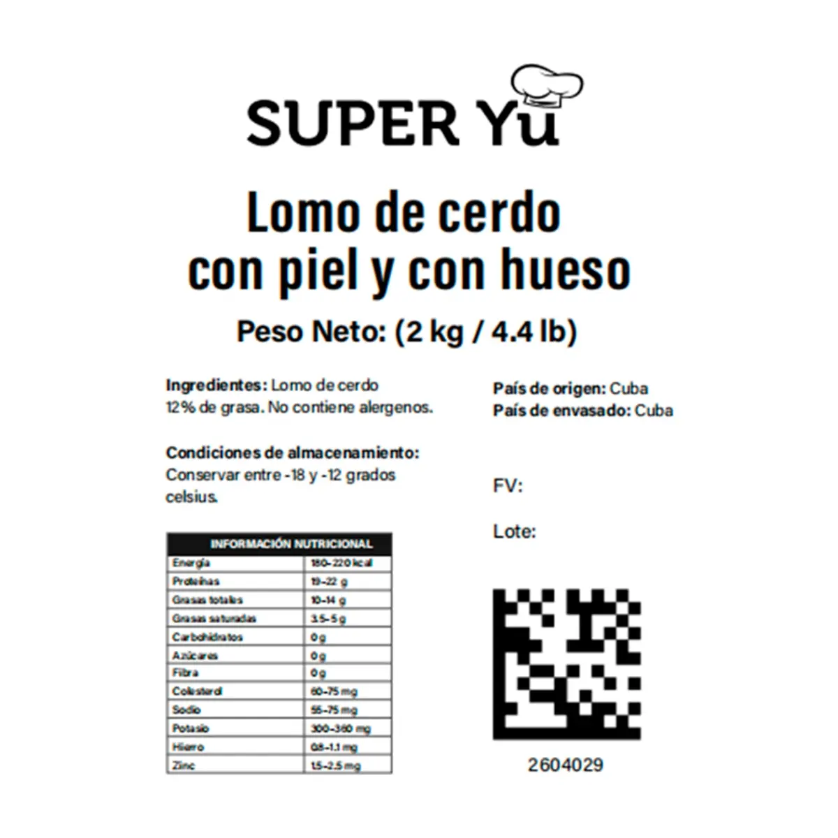 Lomo de cerdo con piel y con hueso Super Yu (2 kg / 4.4 lb) - Thumbnail 3