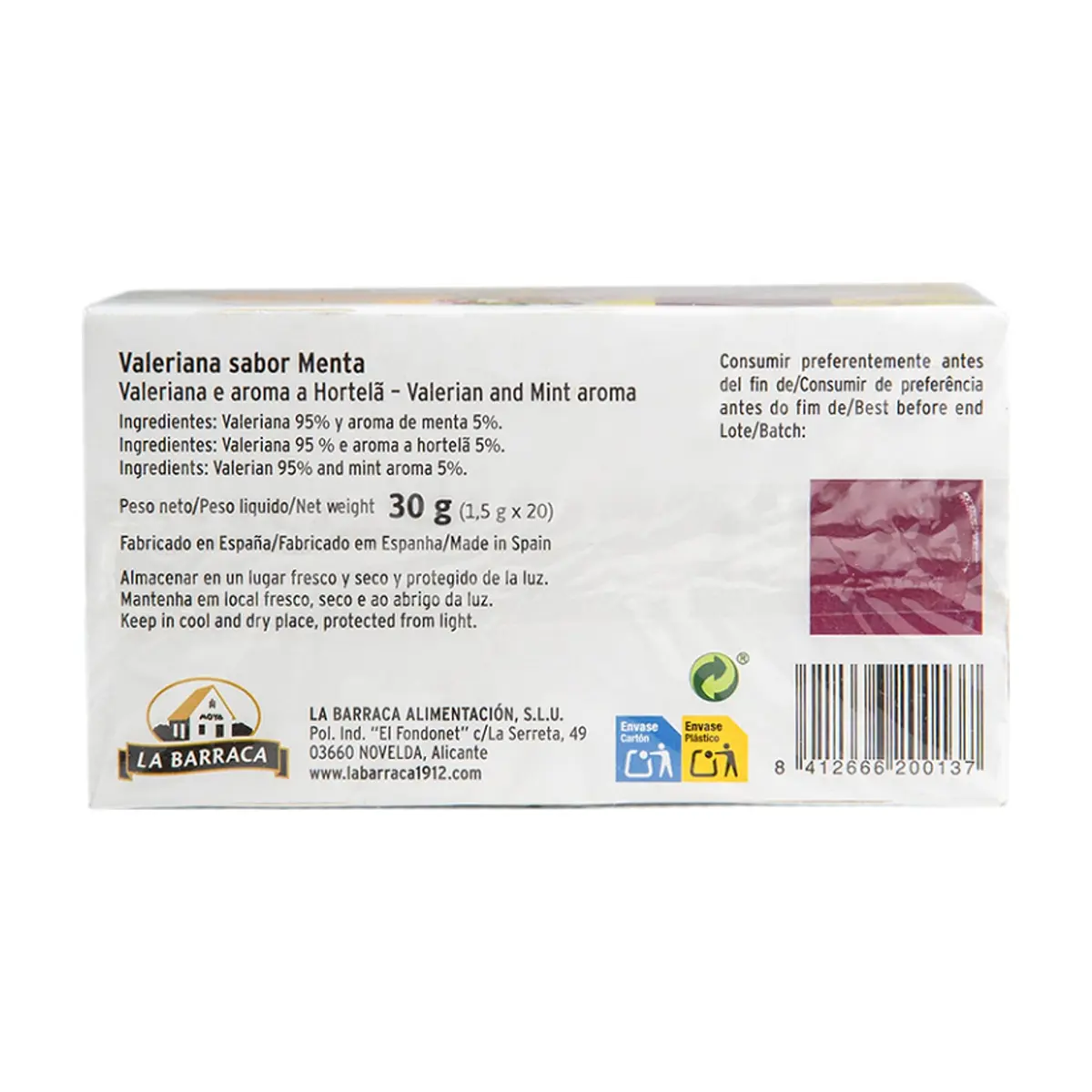 Té valeriana sabor menta La Barraca (30 g / 1.05 oz) - Thumbnail 2