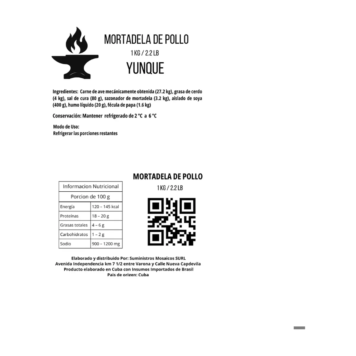 Mortadela de pollo Yunque (1 kg / 2.2 lb) - Thumbnail 3