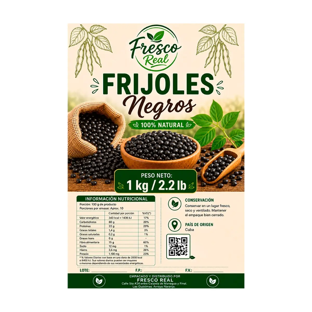Frijoles negros Fresco Real (1 kg / 2.2 lb) - Thumbnail 2