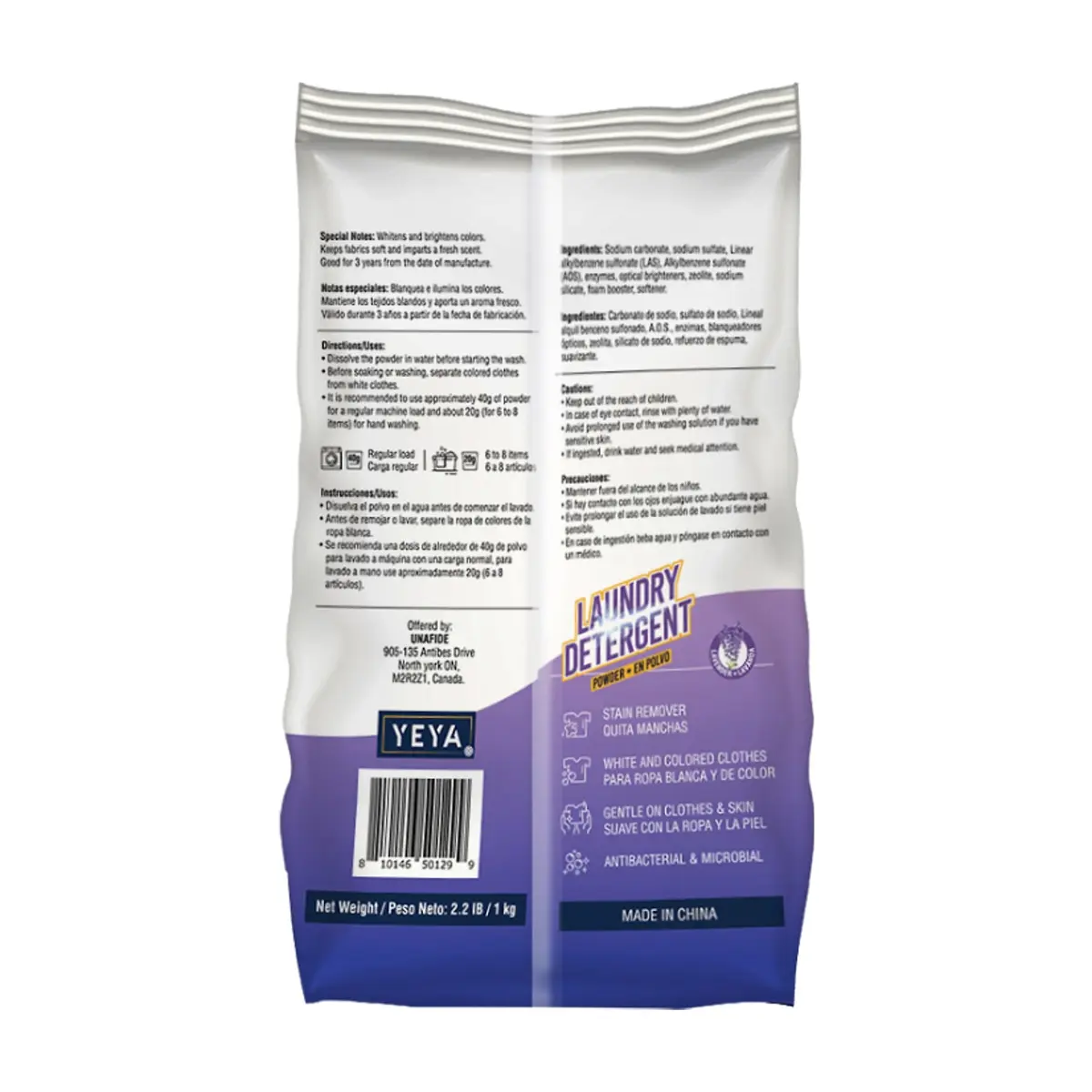 Detergente en polvo con aroma a lavanda YEYA (3 x 1 kg / 2.2 lb) - Thumbnail 3
