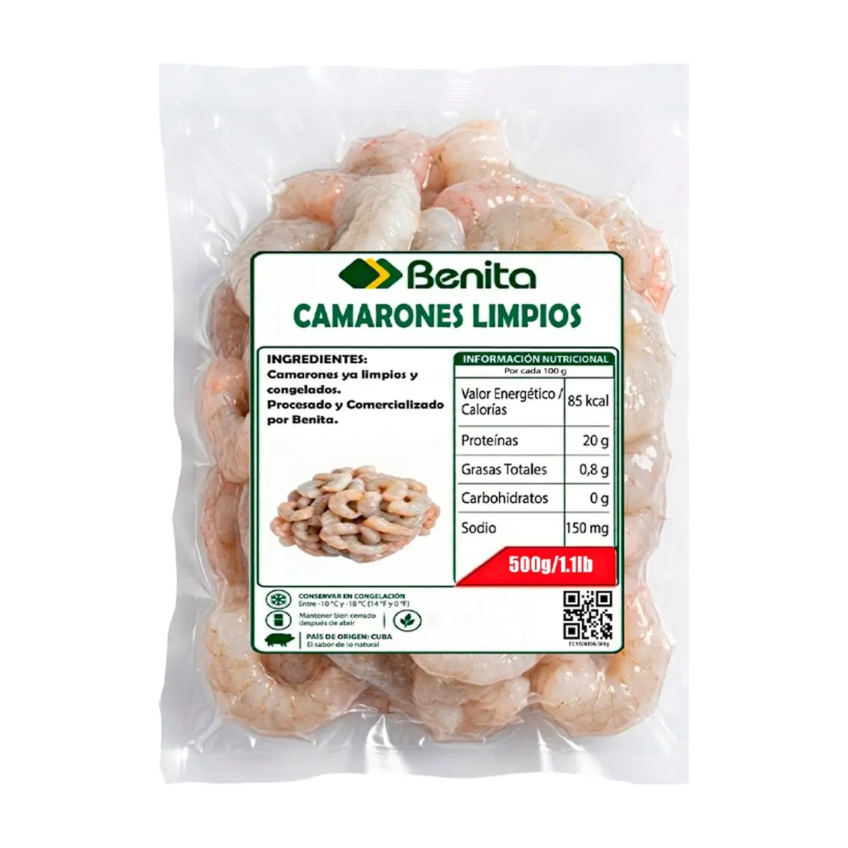 Camarones limpios y congelados Benita (500 g / 1.1 lb) - Miniatura 1
