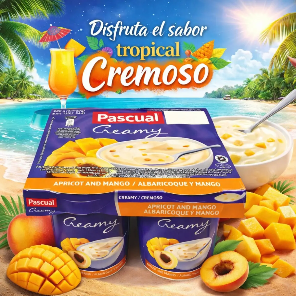 Yogur cremoso pasteurizado después de la fermentación con albaricoque, mango y nata Pascual (8 x 120 g / 4.23 oz) - Miniatura 5