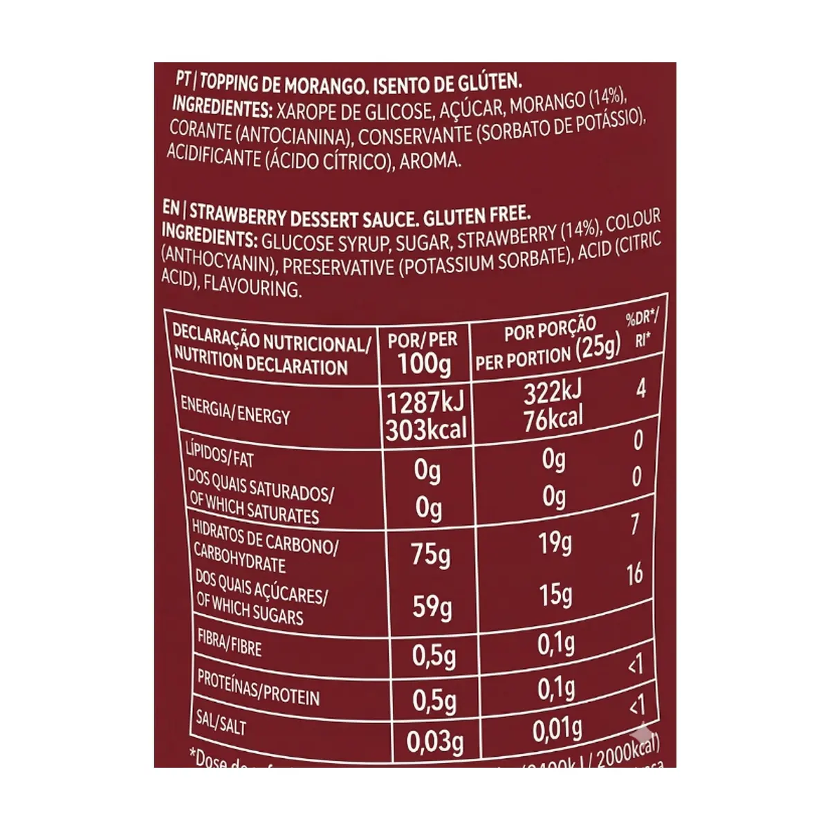 Cobertura para postres de fresa sin gluten Continente (295 g / 10.41 oz) - Thumbnail 3