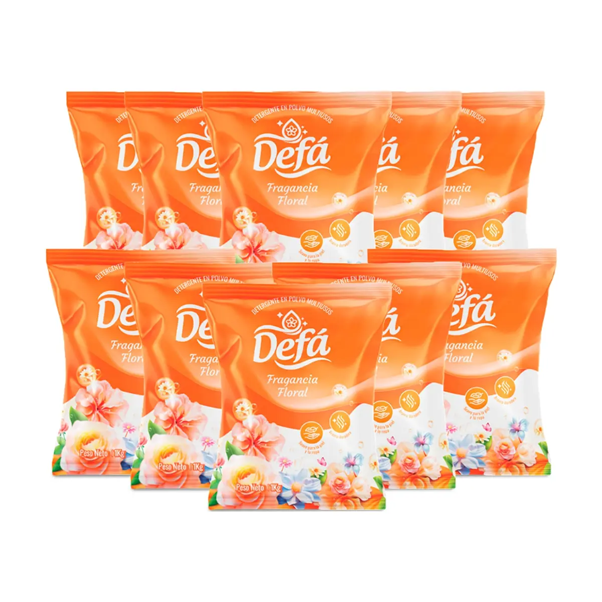 Detergente en polvo multiusos fragancia floral Defá (10 x 1 kg / 2.2 lb)