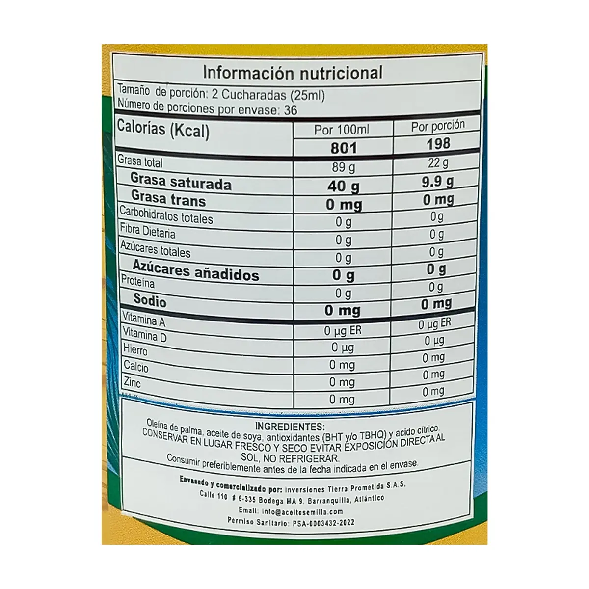 Aceite vegetal mezcla de soya y palma Semilla (900 ml) - Thumbnail 3