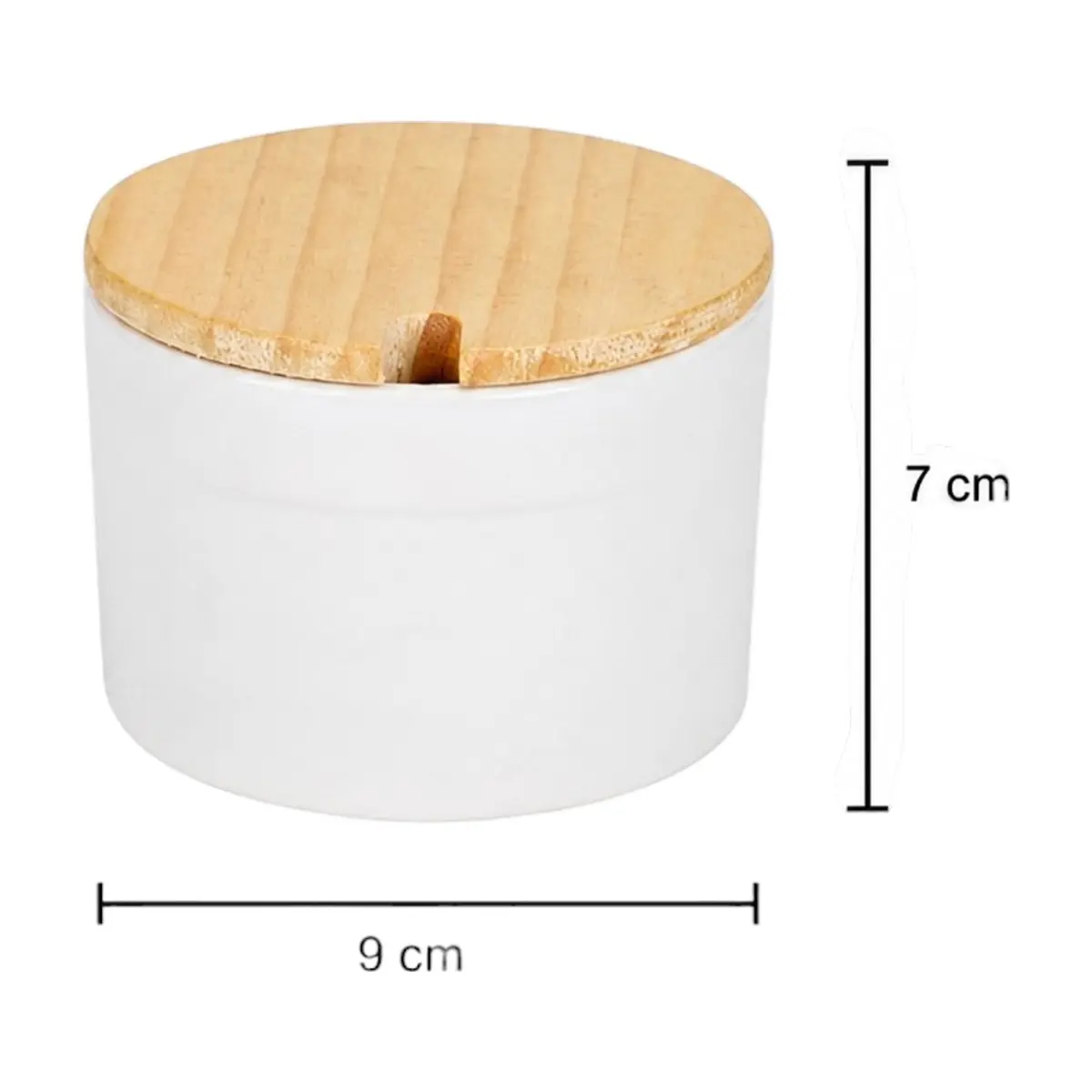 Azucarero cerámica blanca redondo con cuchara y tapa de madera Alessandro - Thumbnail 2