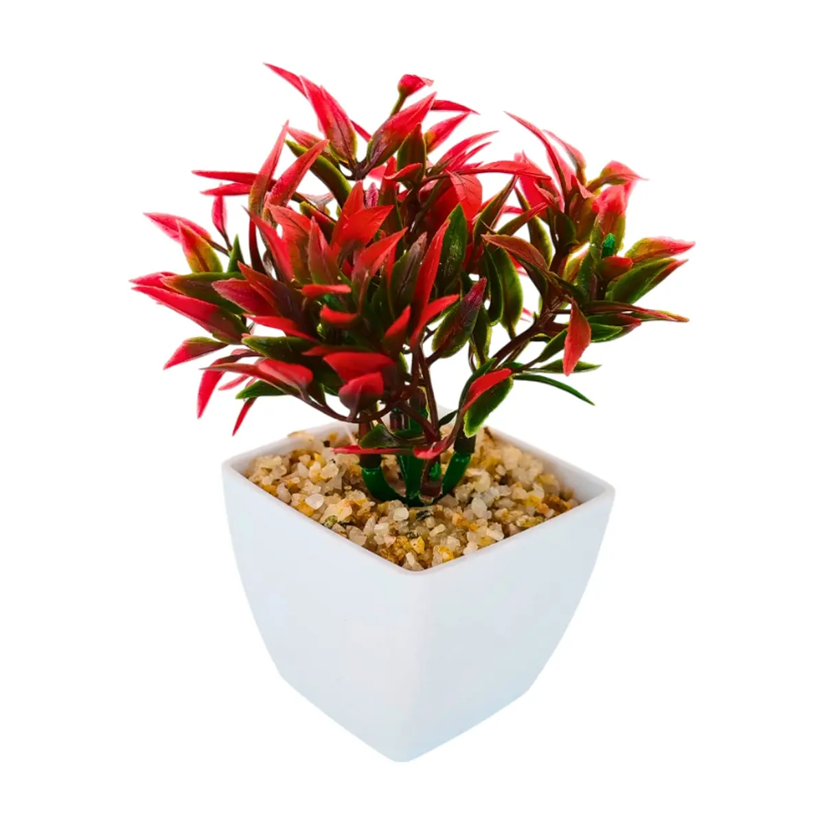 Maceta con plantas artificial verde y rojo Tiara