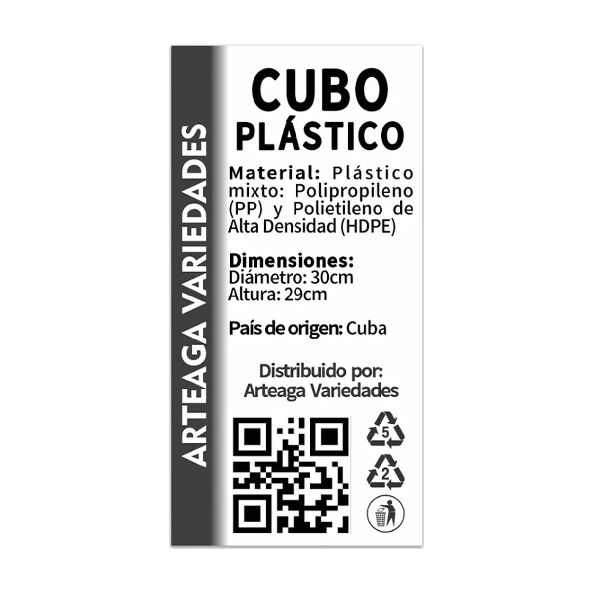 Cubo de plástico Arteaga Variedades (1 U) - Miniatura 2