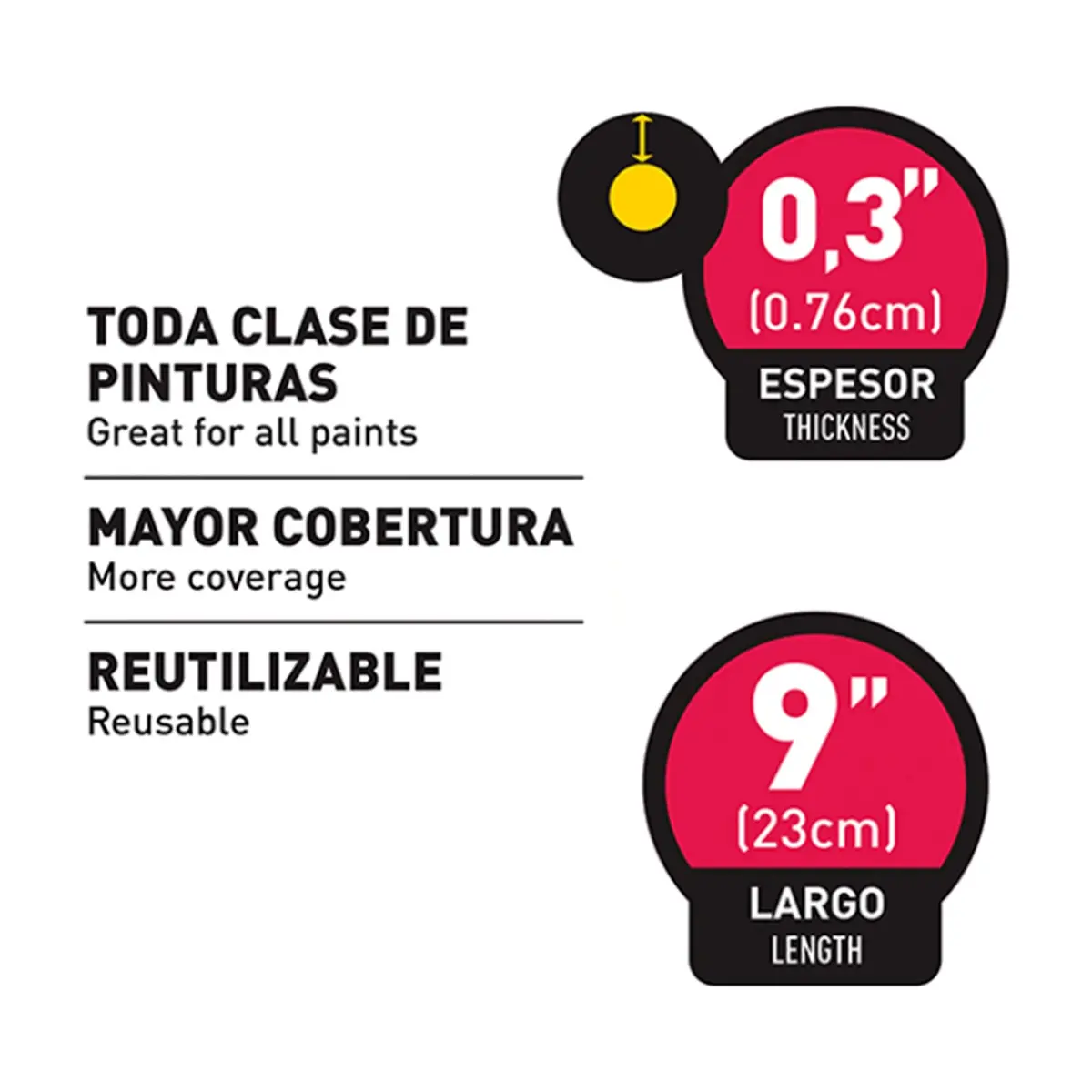 Mota de 0.3" x 9" para rodillo de pintar pared y techo Covo - Miniatura 3