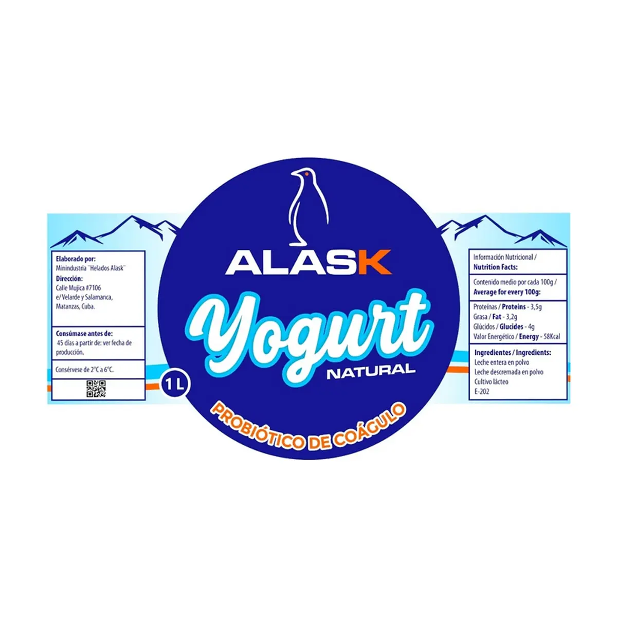 Yogurt probiótico de coágulo sabor natural Alask (1 L) - Thumbnail 2