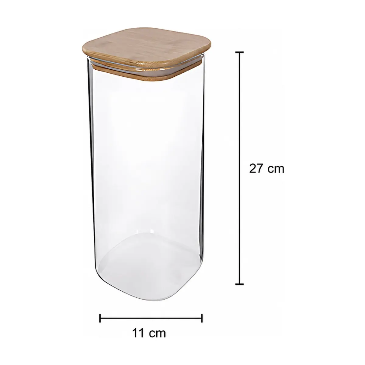 Envase - Recipiente - de borosilicato cuadrado con tapa de bambú de 1800 ml - Thumbnail 2