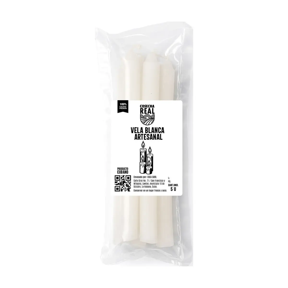 Vela blanca artesanal Cosecha Real (5 U)