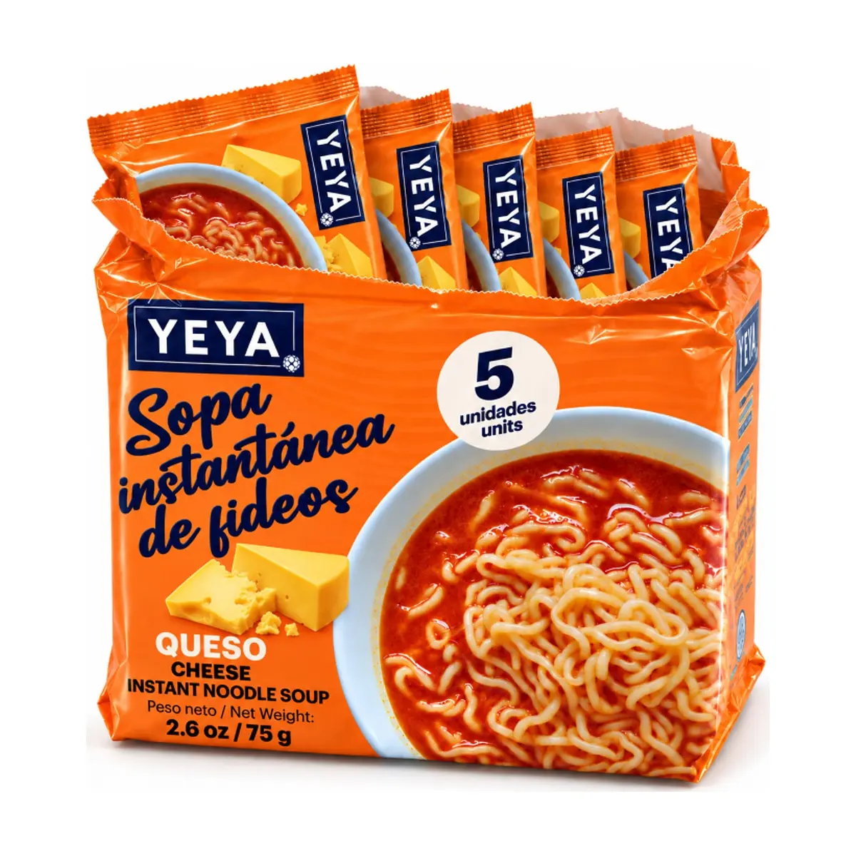 Sopa instantánea de fideos con sabor a queso YEYA (5 x 75 g / 2.6 oz)