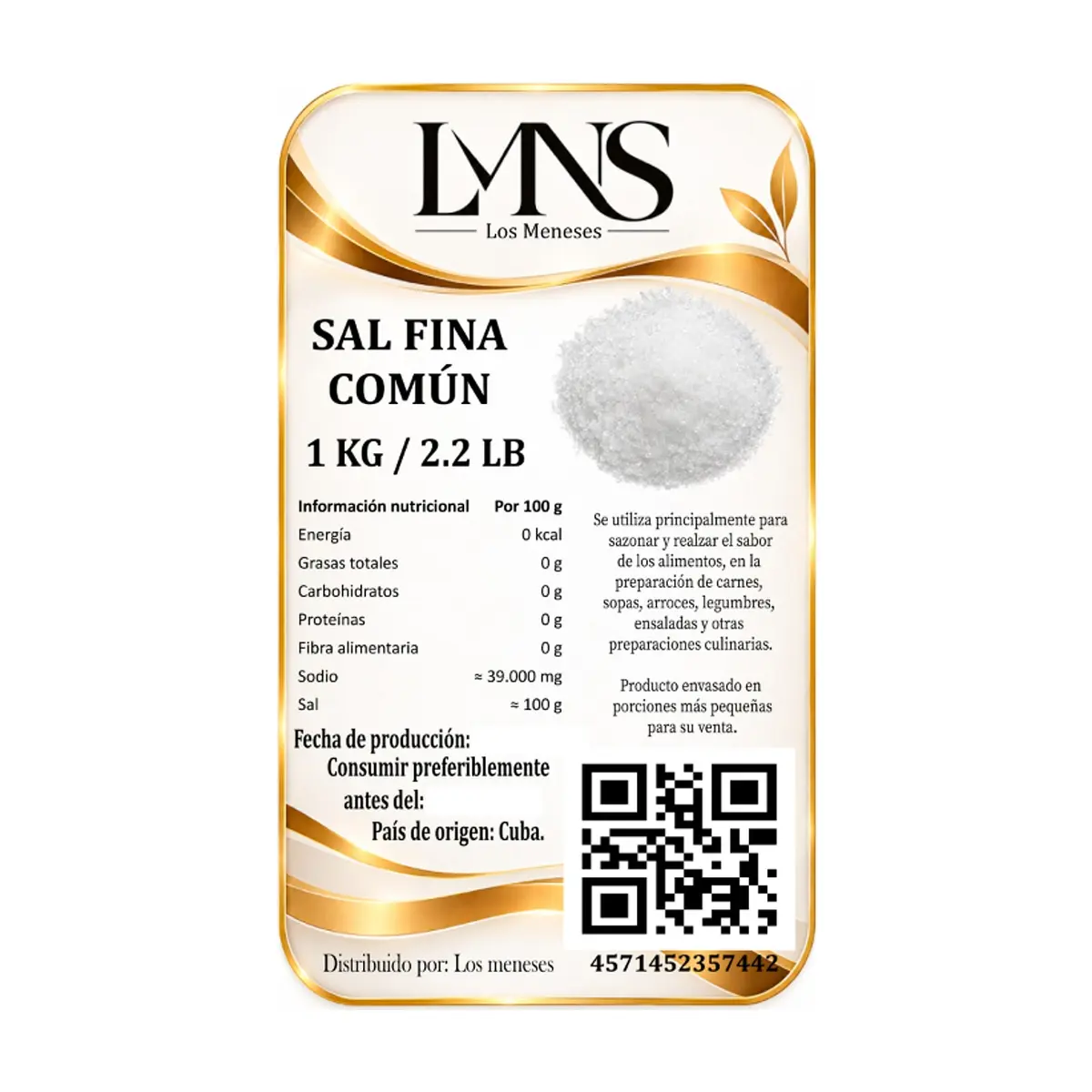 Sal fina común Los Meneses (1 kg / 2.2 lb) - Thumbnail 2
