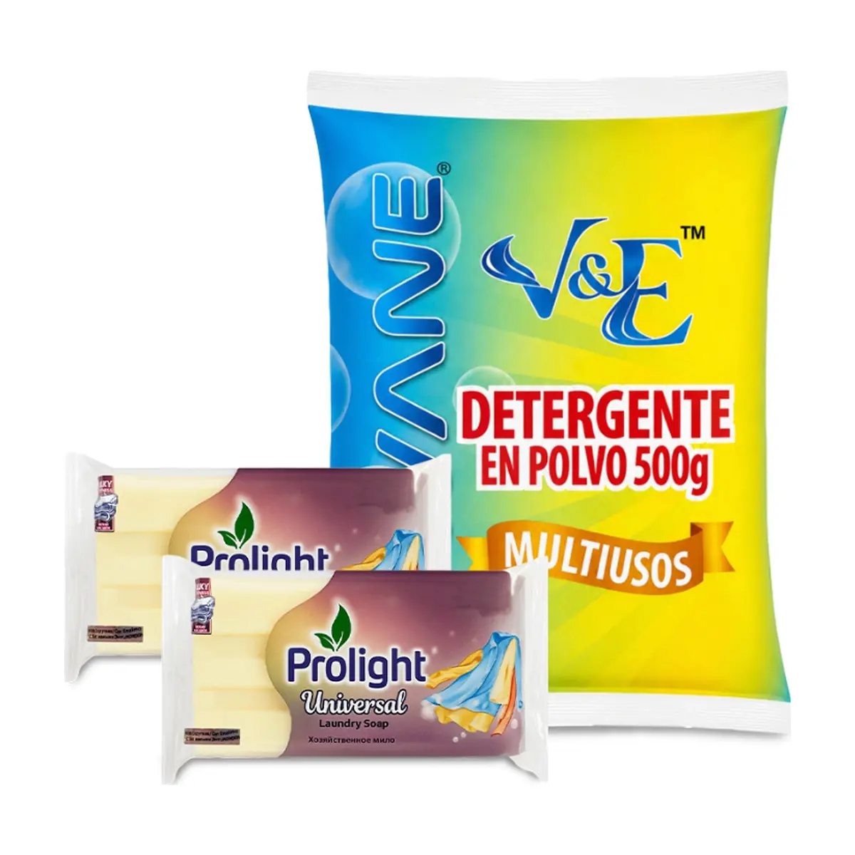 Combo de higiene y limpieza #10: Detergente en polvo multiuso con aroma floral Lavane + Jabón de lavar con enzimas Prolight