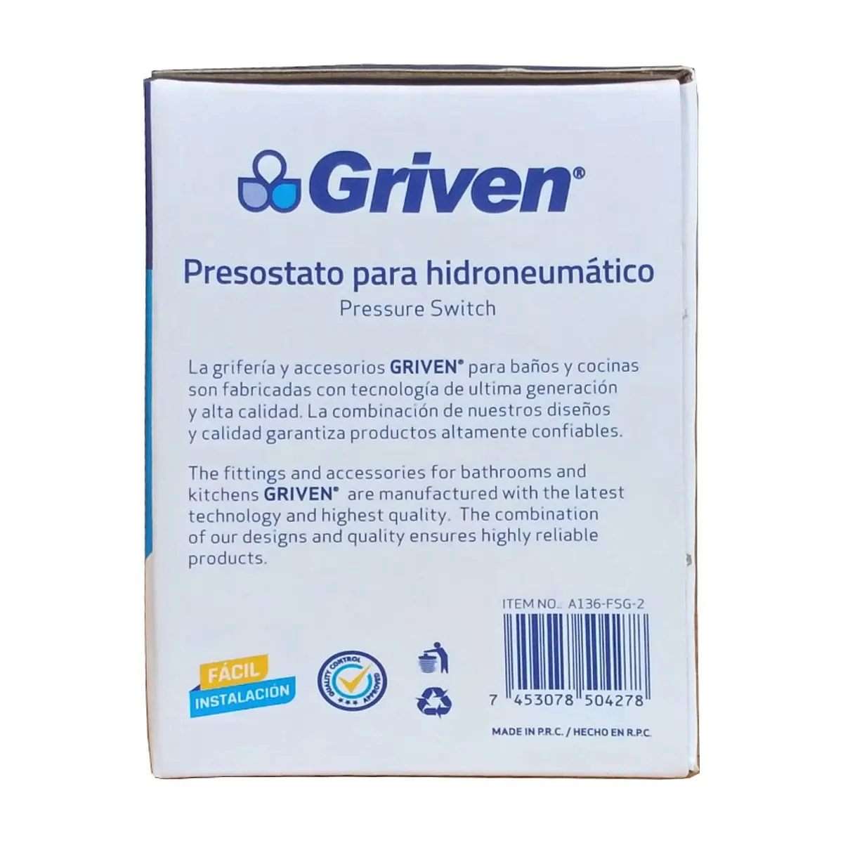 Presostato hidroneumático de 20 / 40 PSI para bomba de agua Griven - Thumbnail 3