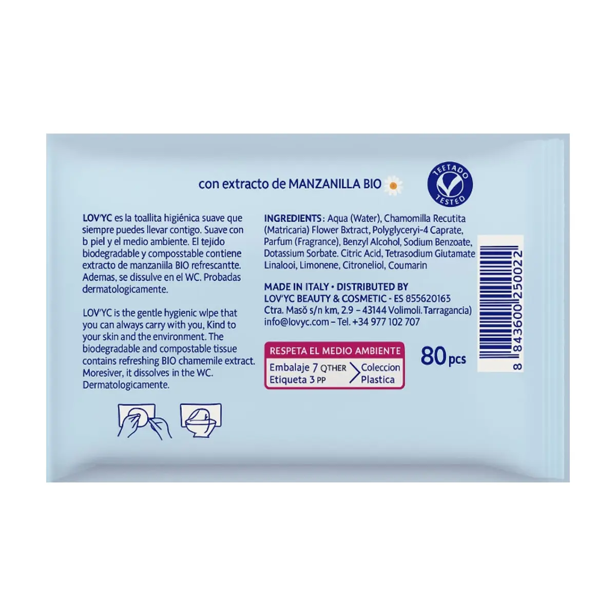 Toallitas de papel higiénico húmedo biodegradables Lov’yc (80 U) - Thumbnail 2