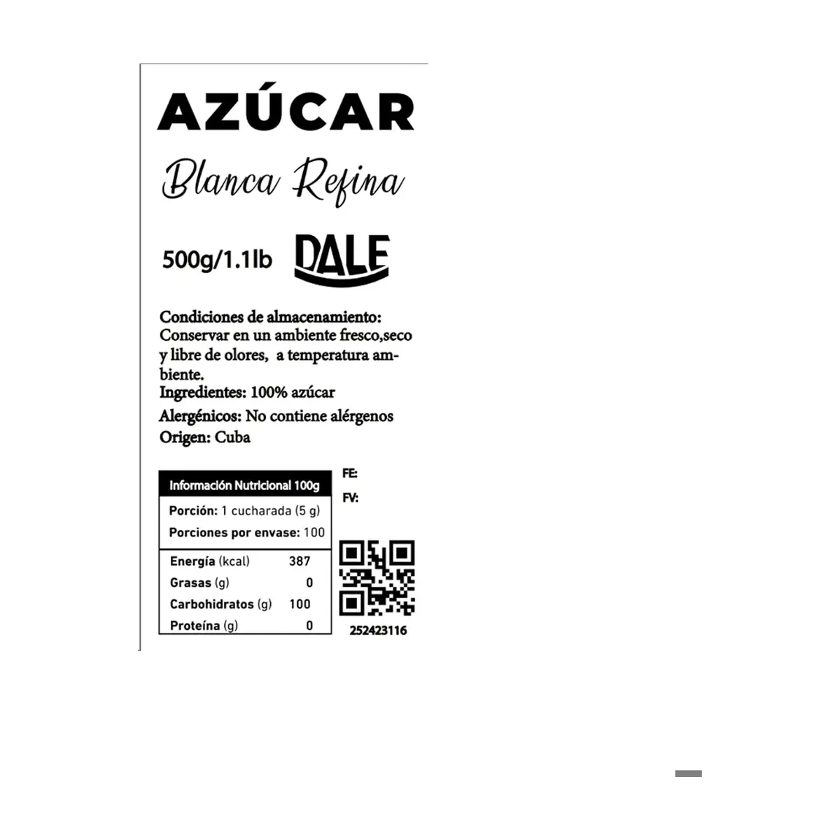 Azúcar blanca refina Dale (500 g / 1.1 lb) - Miniatura 3