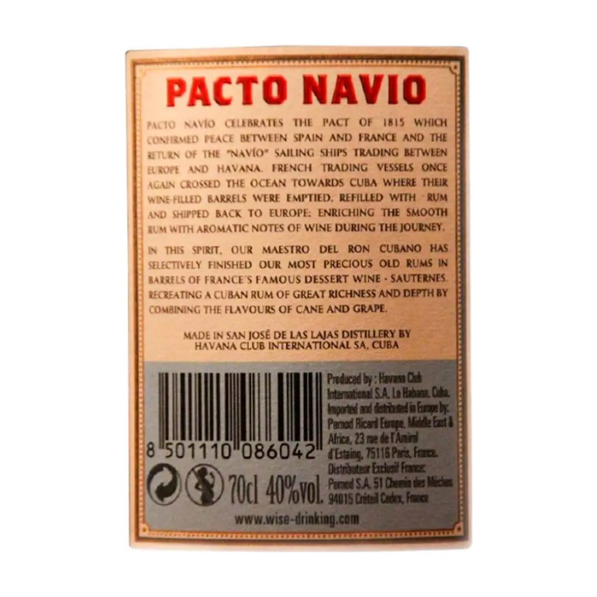 Ron Pacto Navio 40 % vol Havana Club (700 ml) - Thumbnail 2