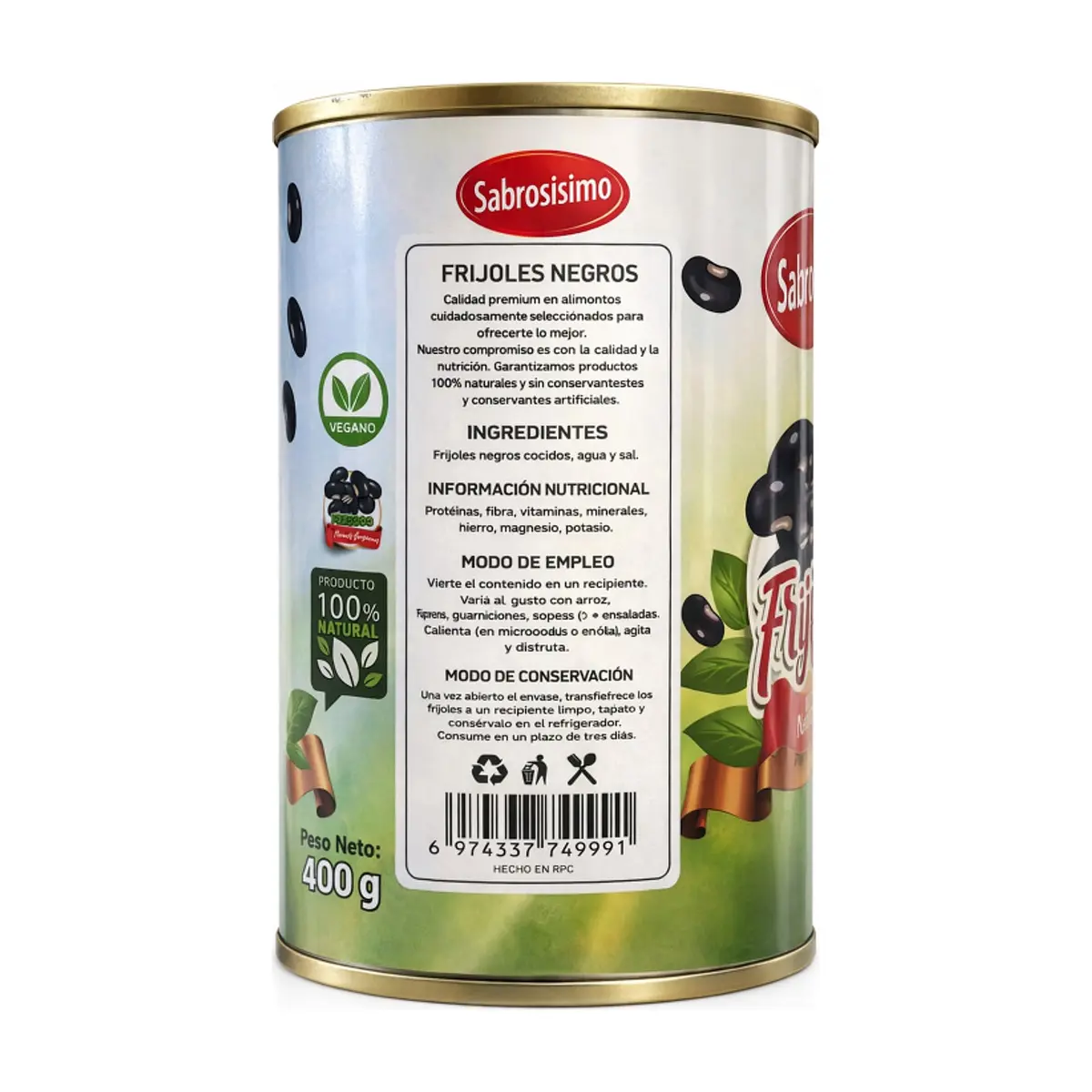 Frijoles negros cocidos Sabrosísimo (400 g / 14.11 oz) - Thumbnail 2