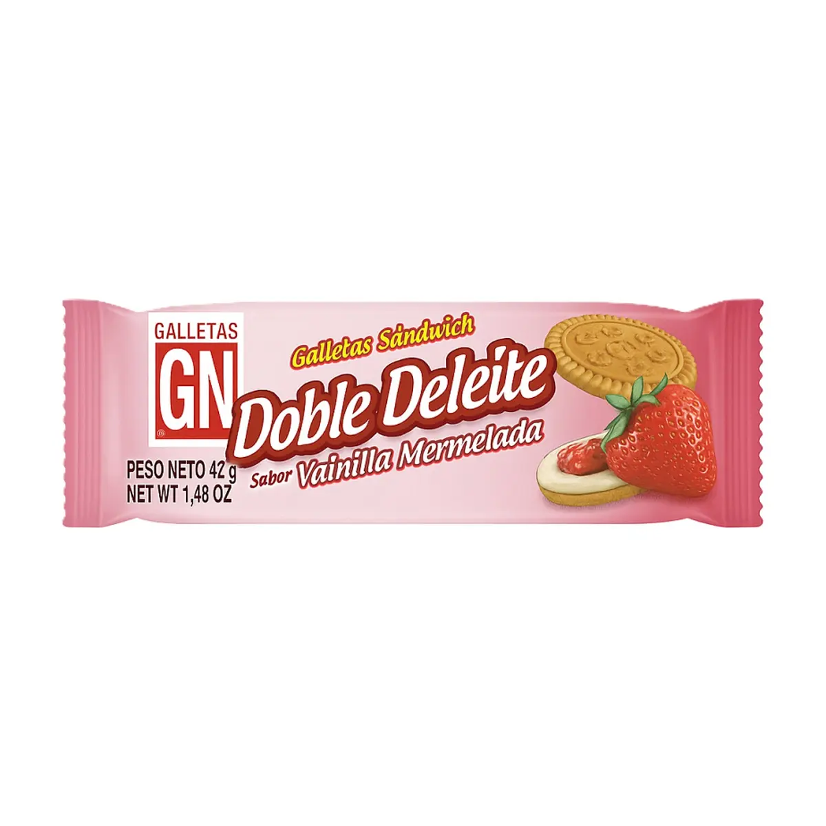 Galletas sabor vainilla con mermelada de fresa y crema sabor vainilla Doble Deleite GN (42 g / 1.48 oz) - Imagen 1