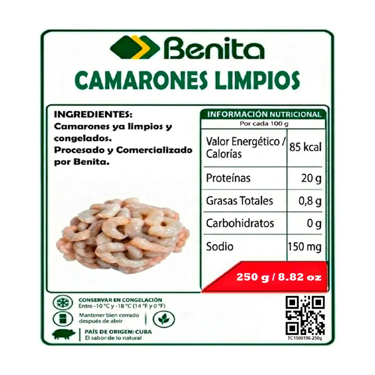 Camarones limpios y congelados Benita (250 g / 8.82 oz) - Miniatura 4
