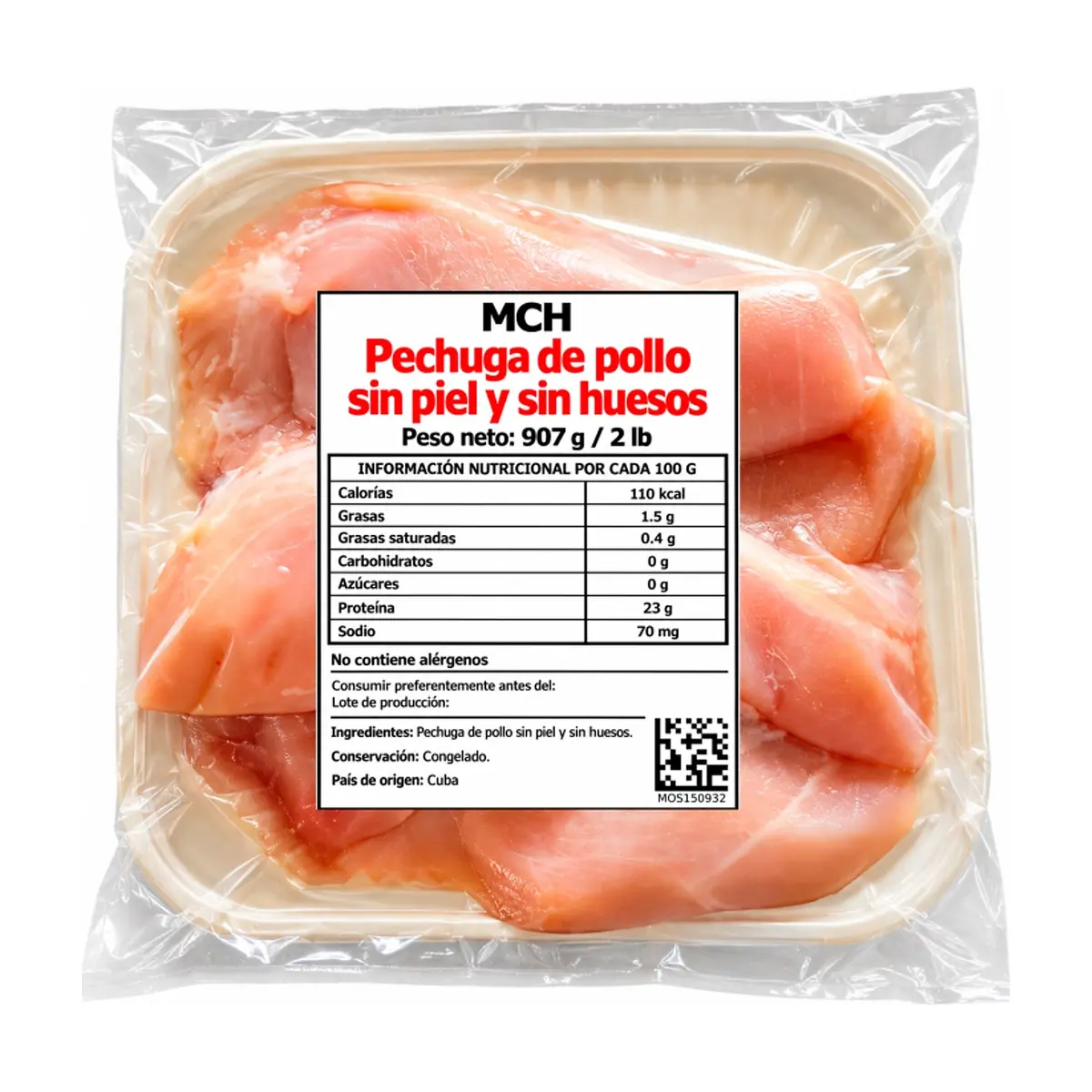 Pechuga de pollo sin piel y sin huesos MCH (907 g / 2 lb)