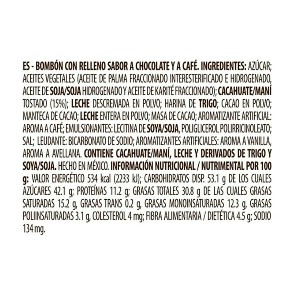 Bombon con relleno sabor a chocolate y café Bon o Bon Arcor (90 g / 3.17 oz) - Miniatura 5