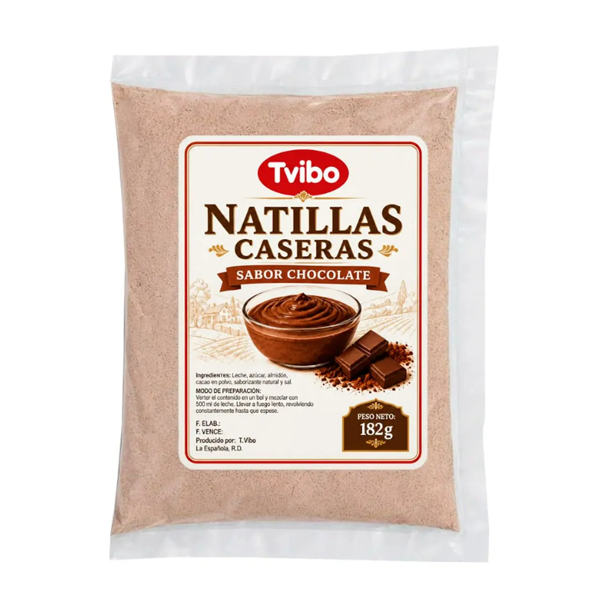 Natillas caseras sabor chocolate Tvibo (182 g / 6.42 oz) - Imagen 1