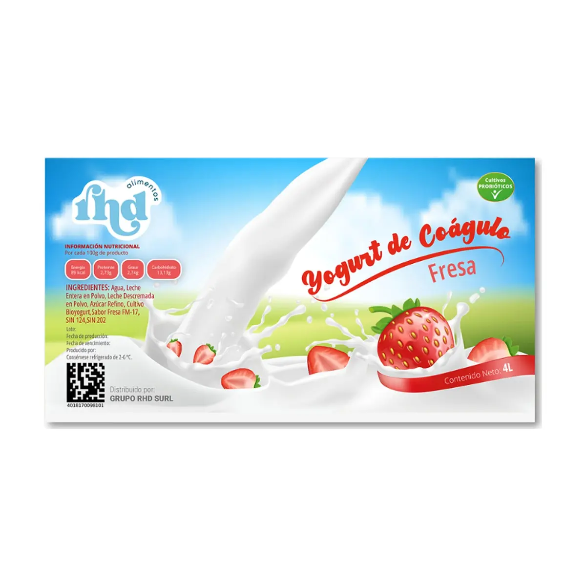 Yogurt probiótico de coágulo sabor fresa RHD (4 L) - Miniatura 3