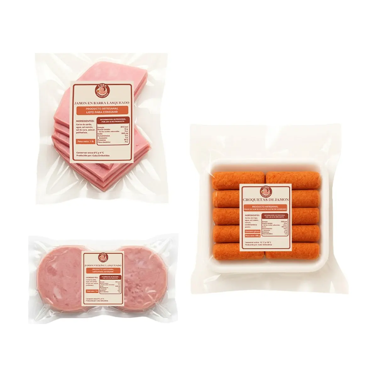 Jamón vicky lasqueado + Jamón barra lasqueado + Croquetas de jamón