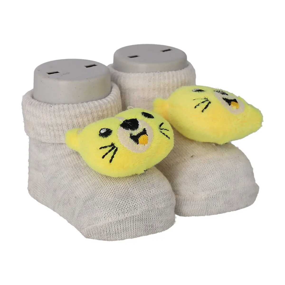 Par de calcetines de color gris con sonajero de peluche para bebé Ayaydin Miroglio - Imagen 1