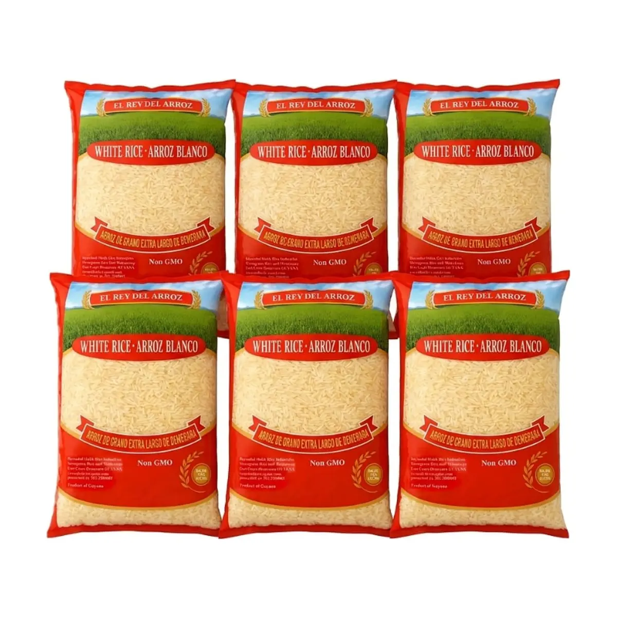 Arroz blanco de grano extra largo El rey del arroz (6 x 1 kg / 2.2 lb)