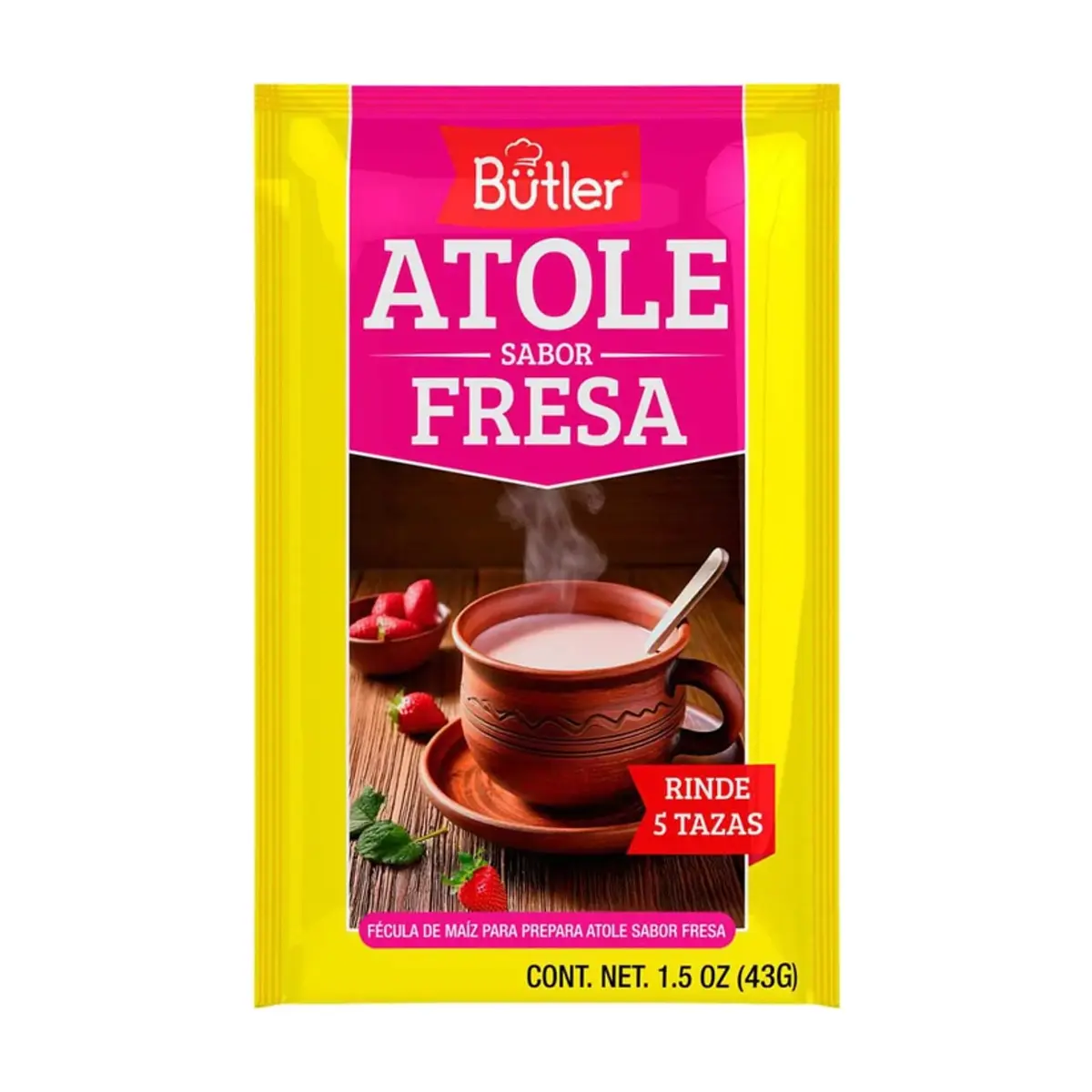 Fécula de maíz para preparar atole sabor fresa Bütler (43 g / 1.5 oz)