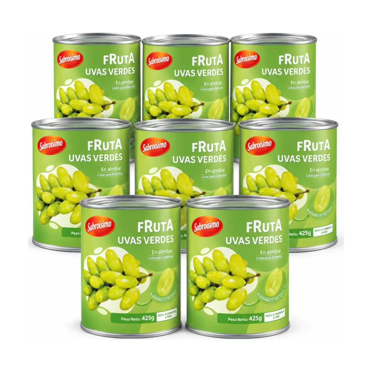 Combo Uvas verdes en almíbar Sabrosísimo (8 x 425 g / 14.99 oz)
