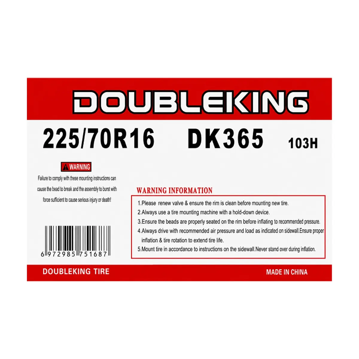 Neumático -goma- para carro 225 / 70 R16 Double King DK365 - Thumbnail 3