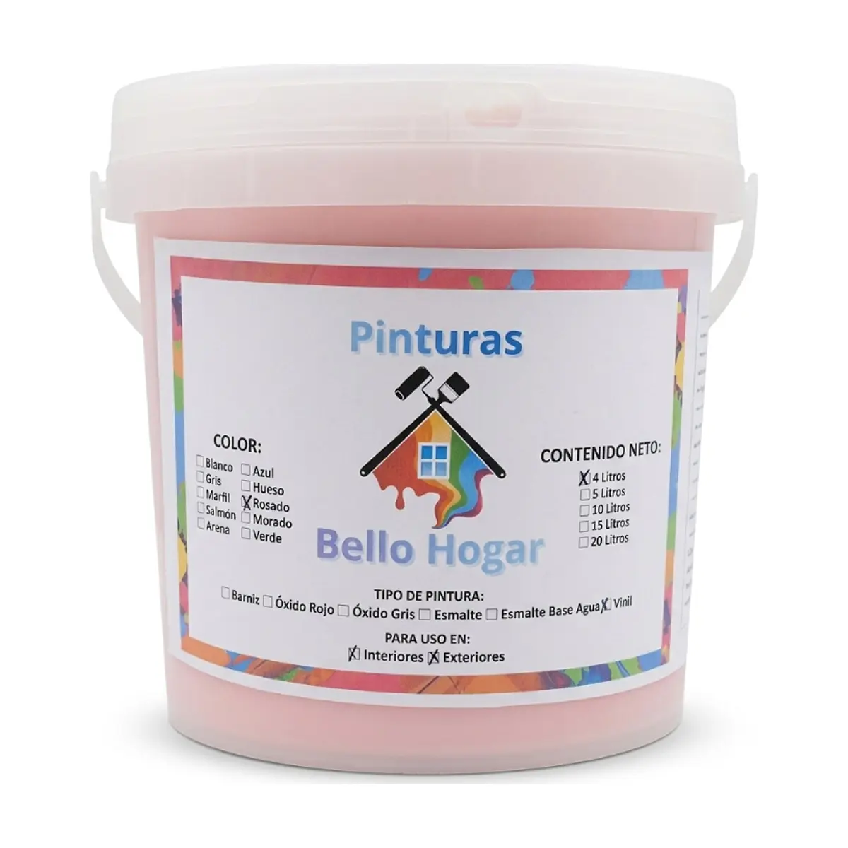 Pintura vinílica interior y exterior color rosado Bello Hogar (4 L)