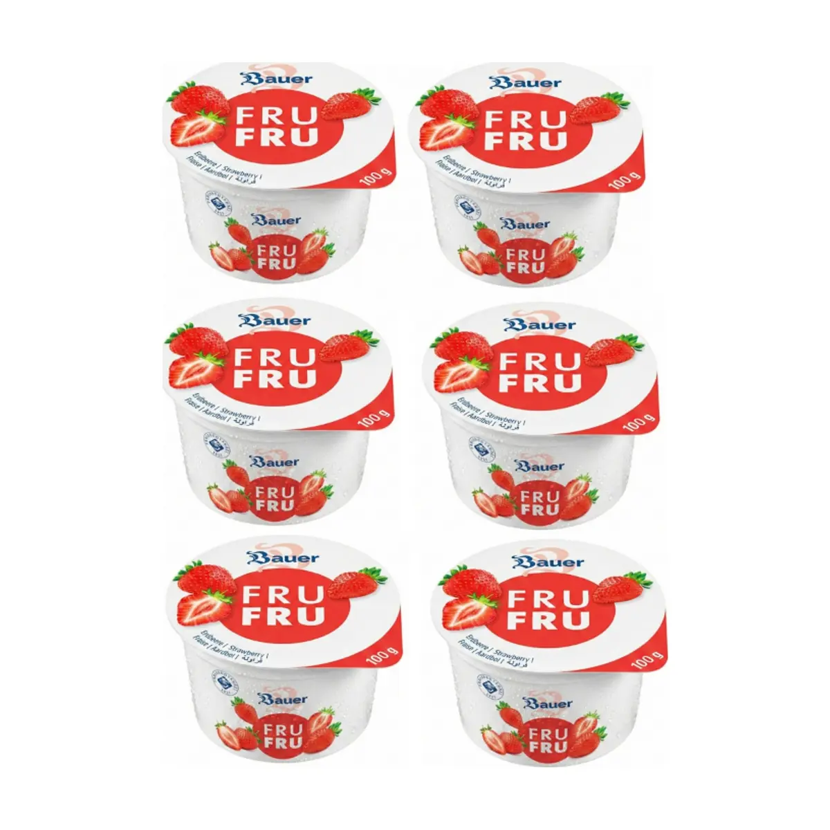 Yogur sabor fresa Bauer Fru Fru (6 x 100g / 3.53oz)