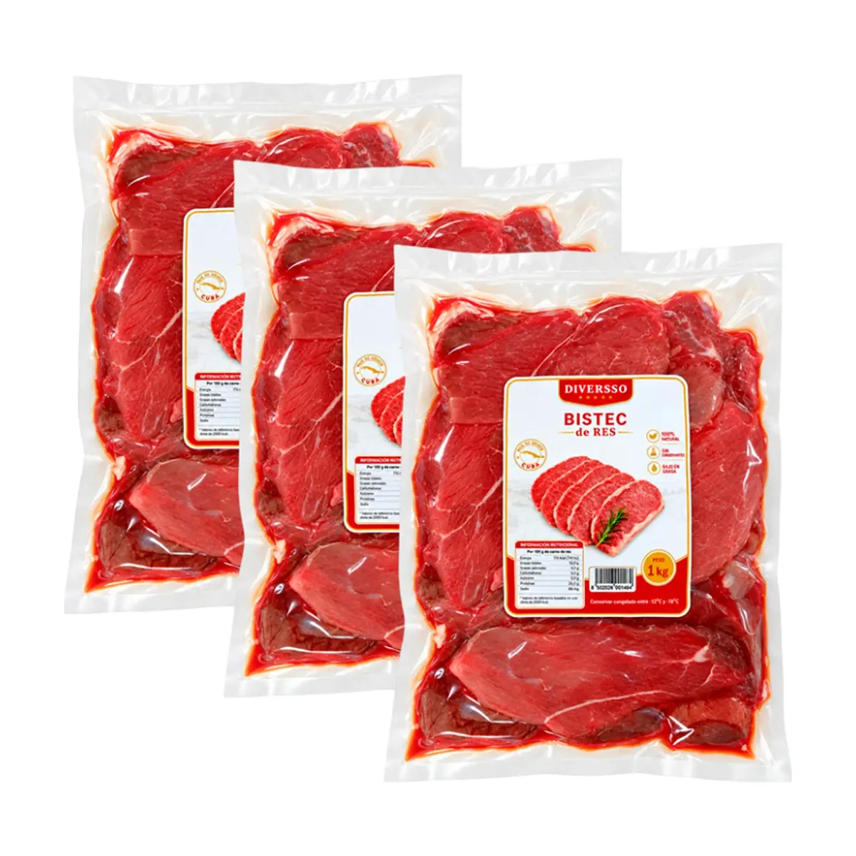 Bistec de res Diversso (3 x 1 kg / 2.2 lb) - Imagen 1