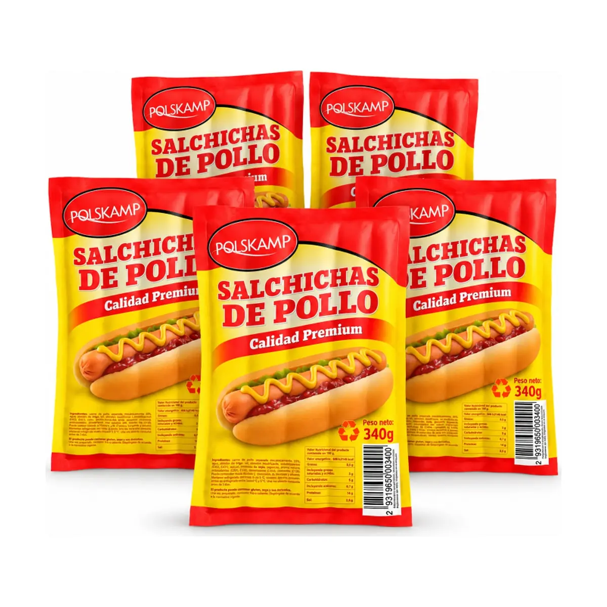 Salchichas de pollo Polskamp (5 x 340 g / 12 oz)