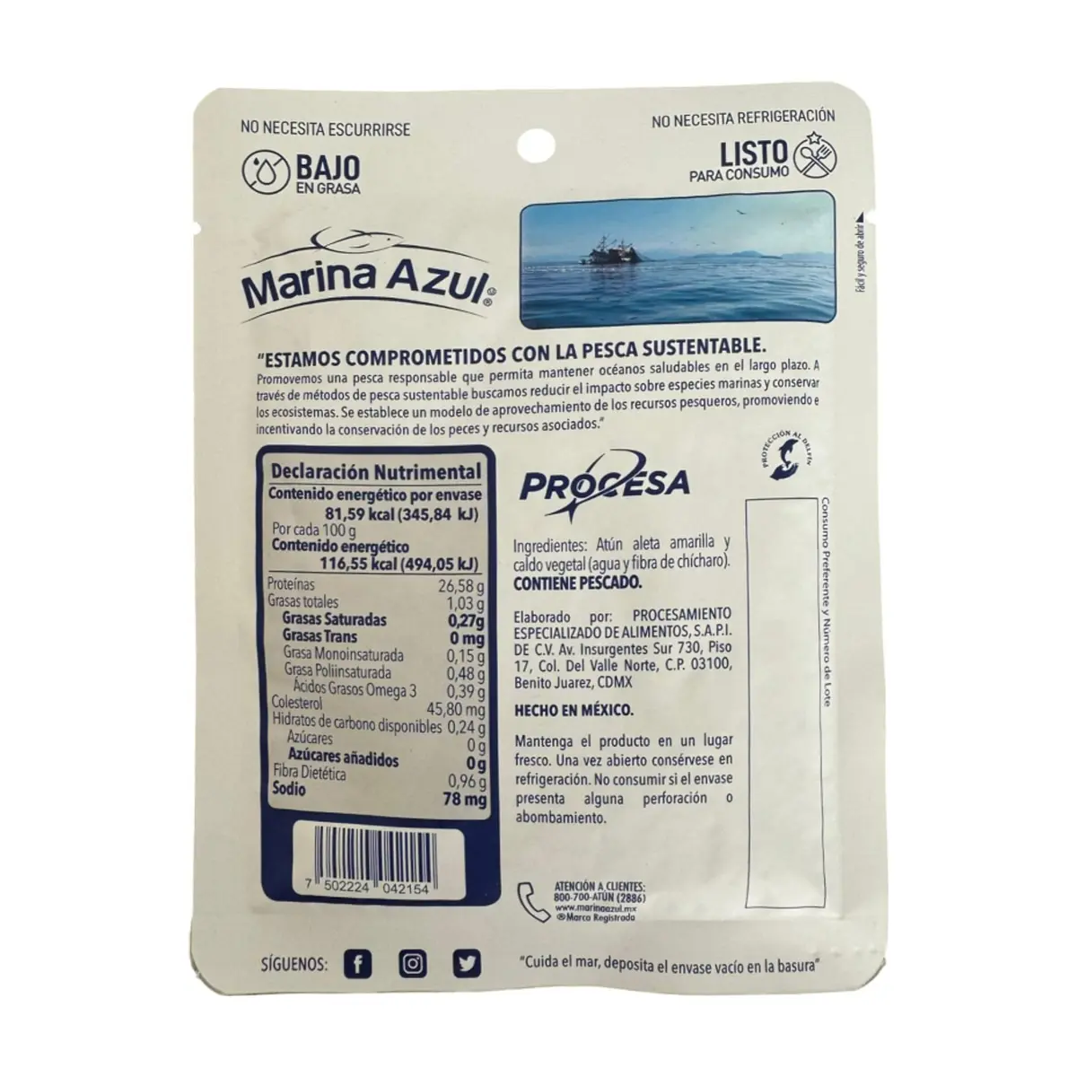 Atún en trozos en agua bajo en sodio Marina Azul (74 g / 2.61 oz) - Thumbnail 2