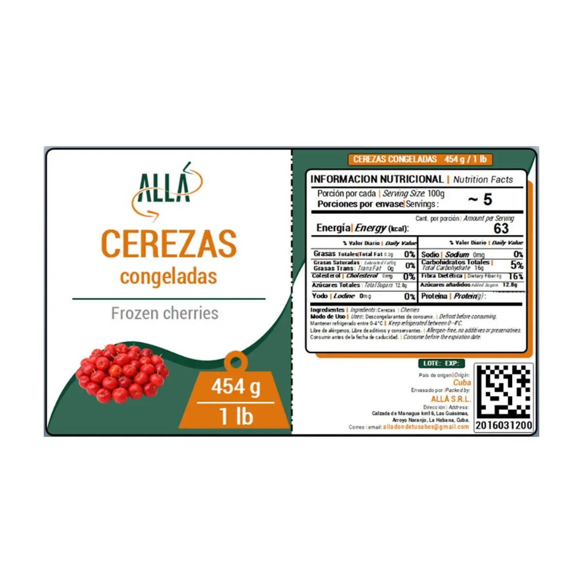 Cerezas congeladas Allá (454 g / 1 lb) - Thumbnail 3