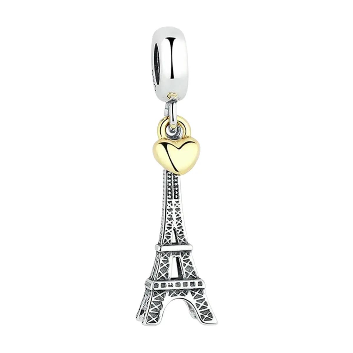 Charm colgante de plata S925 estilo Pandora torre Eiffel con corazón