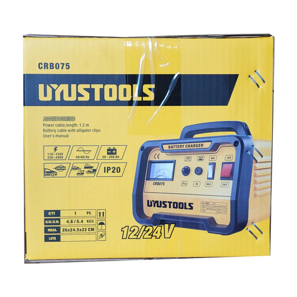 Cargador portátil de batería para motos y carros 12 V / 9.6 A y 24 V / 7.5 A Uyustools CRB075 - Thumbnail 8