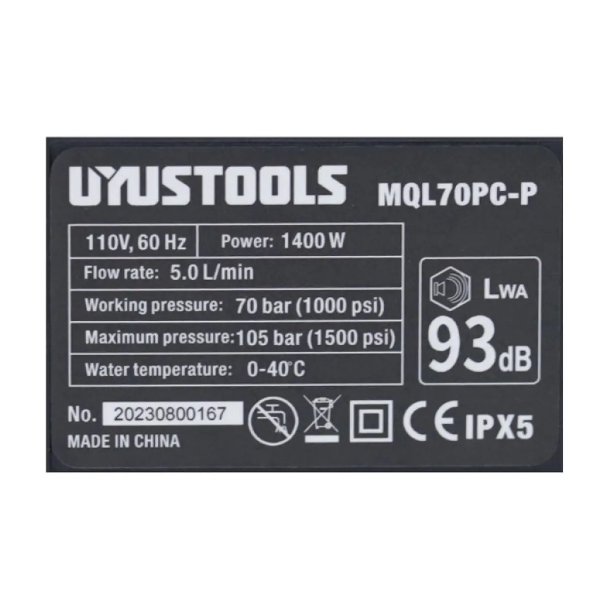 Hidrolavadora de 1400 W / 1000 psi Uyustools MQL70PC - Thumbnail 5